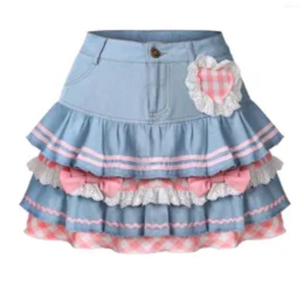 Harajuku Denim Skater High Waist Lace Skirt Size Small
